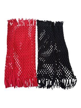 Y2K Aeropostale Fringe Knit Scarf Lot Blue Pink Fishnet Boho Festival Wrap Set